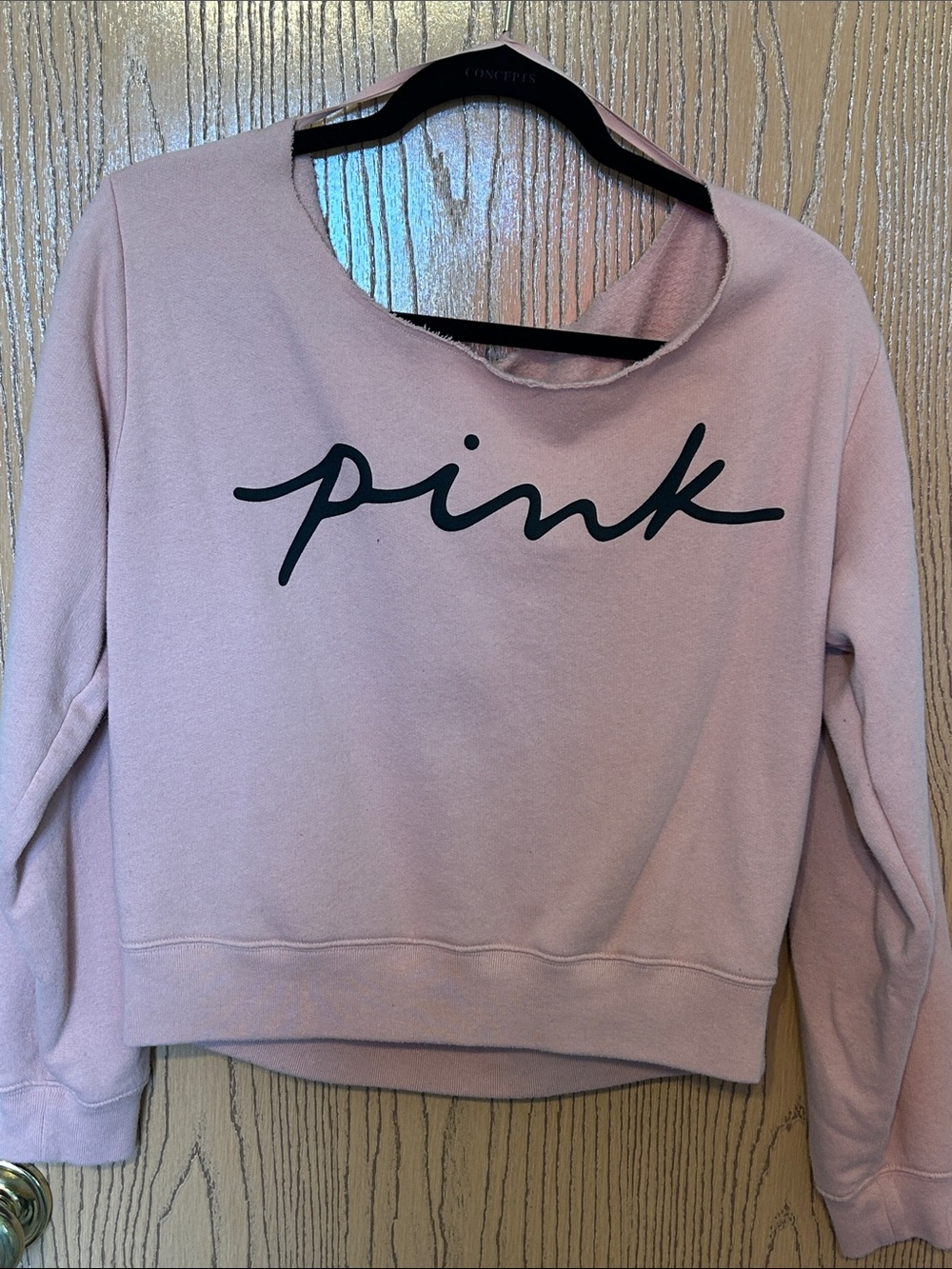 PINK Victoria's Secret Oversized Script Off-Shoulder Pullover - Light Pink